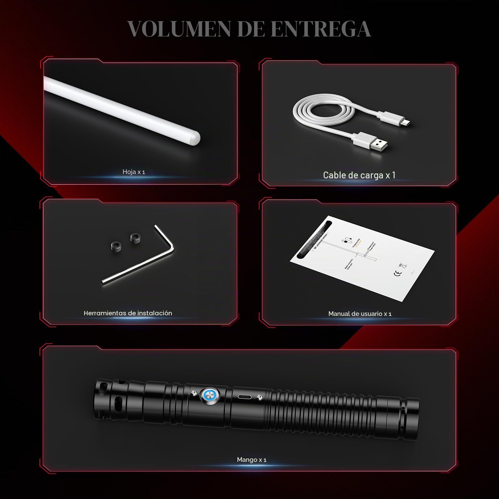 Sable de Luz,Espada Laser11 Colores 4 Modos Efectos de Sonido, Espada Láser Recargable, Juguetes para Niños y Adultos Halloween Cosplay Guerra de Las Galaxias(77CM)