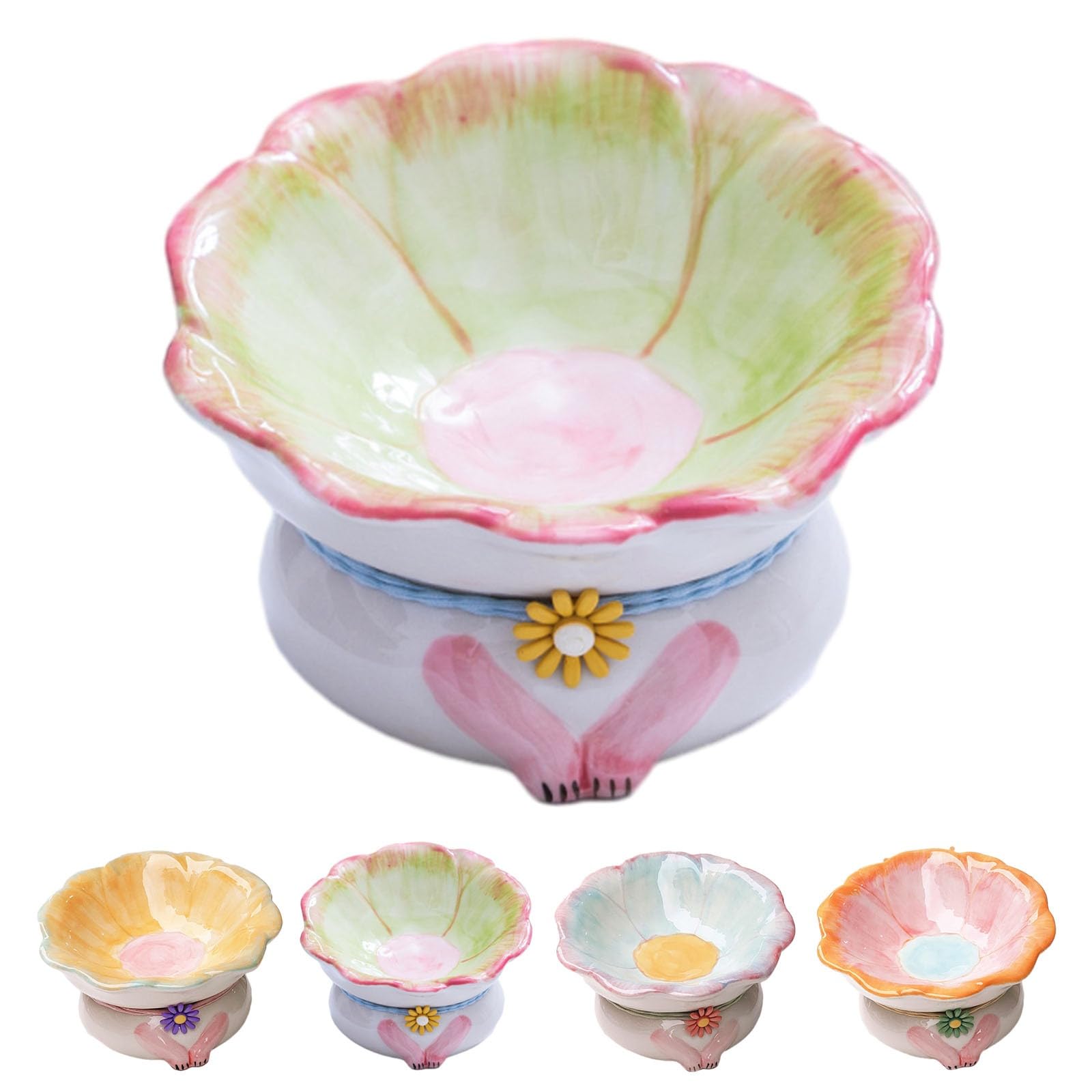 Flower Shaped Ceramic Cat Bowl,Ceramic Cat Feeding Bowl – Anti-Vomit Raised Dish,Cute Flower Design,Non-Skid Base | Tilted Shallow Pet Feeder,Indoor Cat Mealtime,Kitten Feeding, Home and Apartment Use