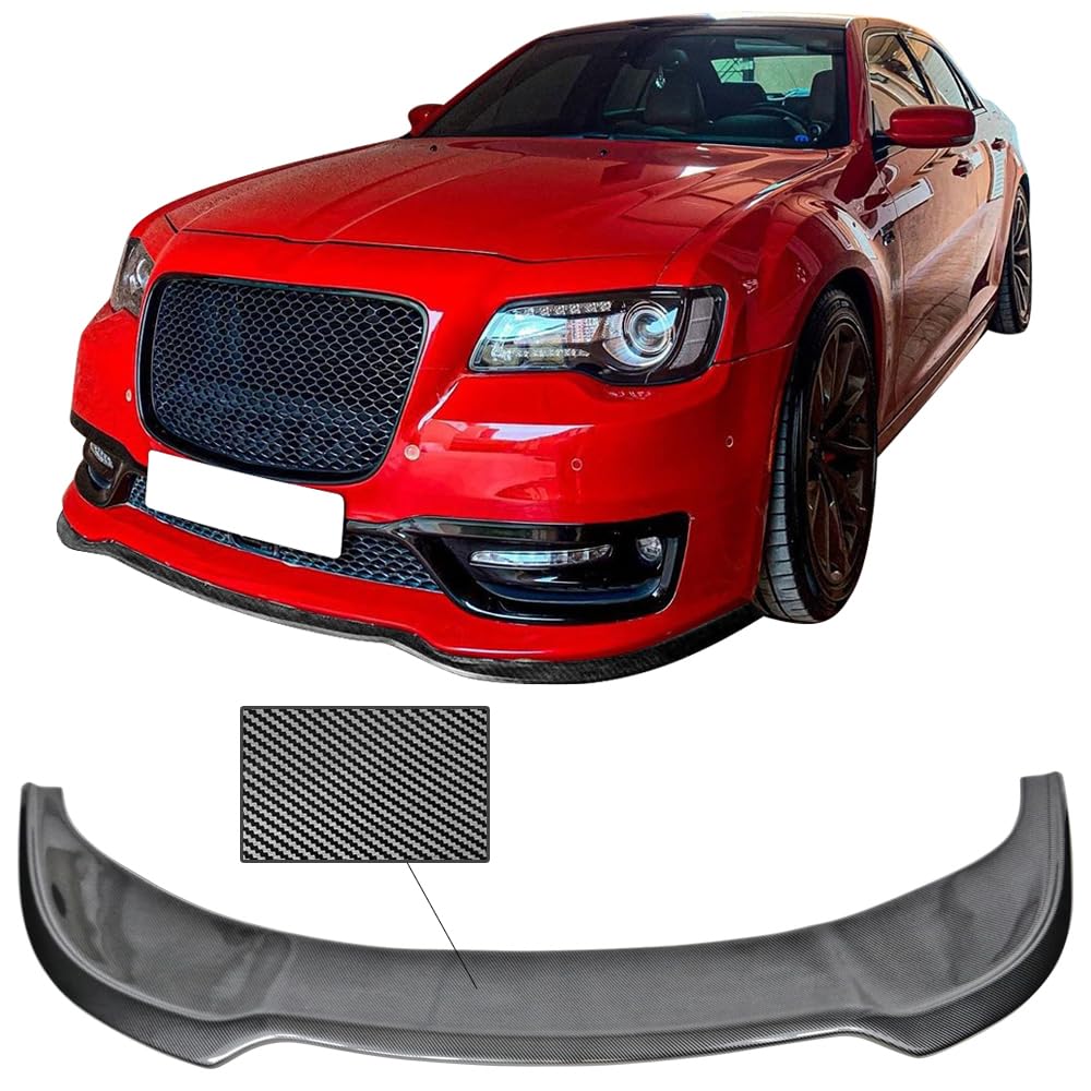 IKON MOTORSPORTS, Front Bumper Lip Compatible with 2015-2023 Chrysler 300, Carbon Fiber Print Look CFL PP Front Lip Chin Spoiler Splitters, 2016 2017 2018 2019 2020