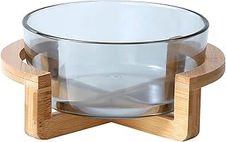 Ontihang Szklana miska do sałatki z drewnianym stojakiem miski na musle miski do mieszania 2500 ml owocowa przekąska talerz serwujący miseczki do przekąsek sałatki cukrowe owoce