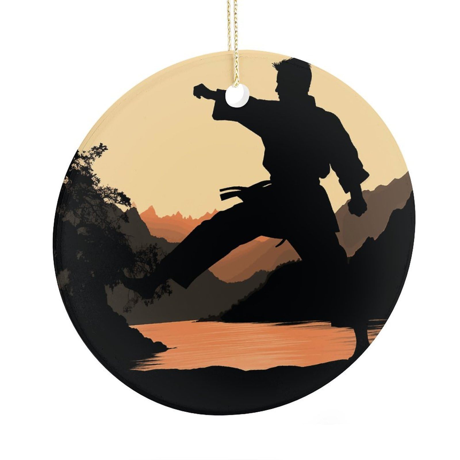 Fekiloot Style Karate Christmas Ornaments 2.9 Inch Round Ceramic Ornament Keepsake Thank You Gifts For Office, Room, Home - Holiday Present Ideas