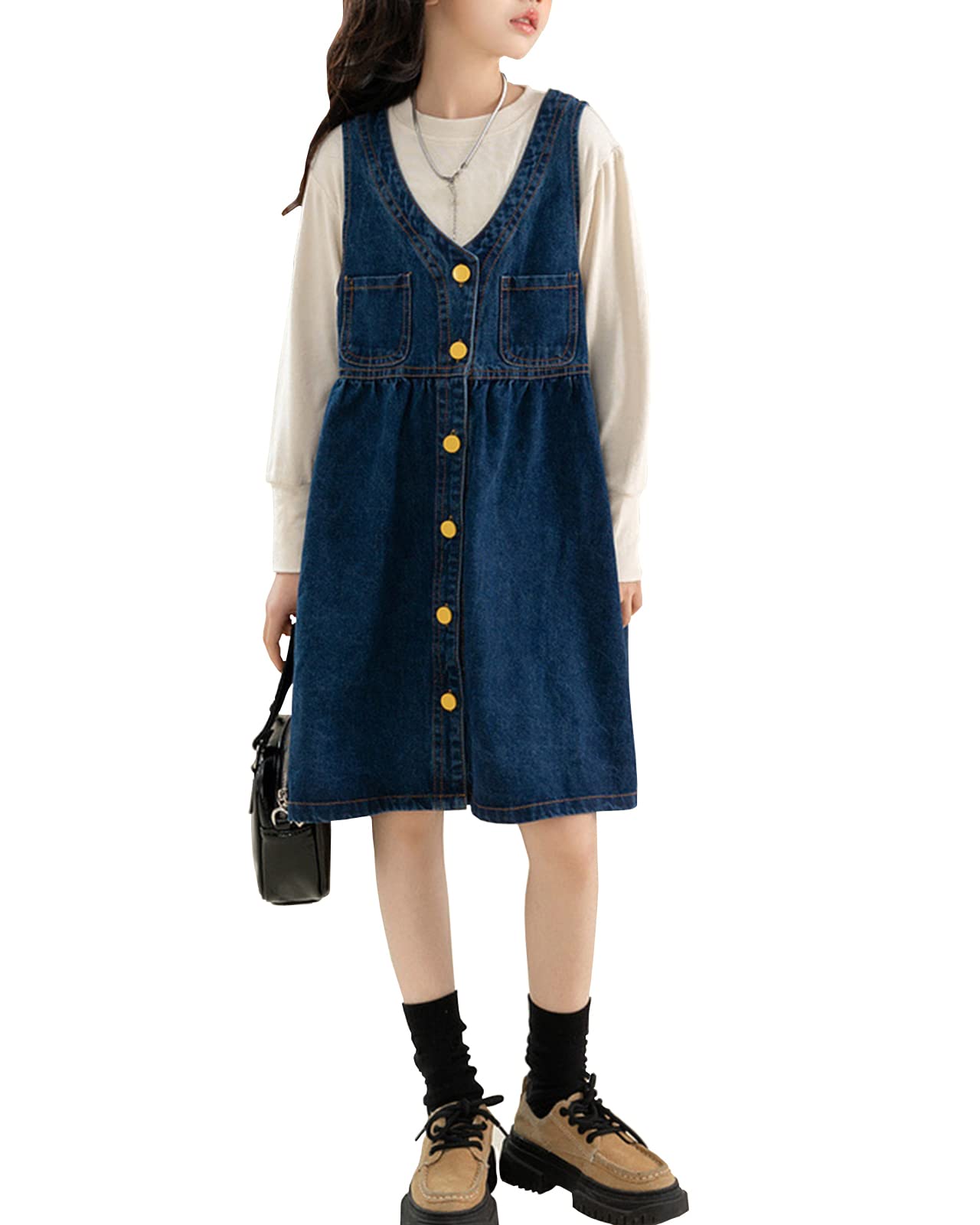 Peto Vaquero Falda Niñas Denim Vestido Dungaree Vaqueros Vestido Peto de Falda Peto Monos Peto y Camisa 2 Piezas