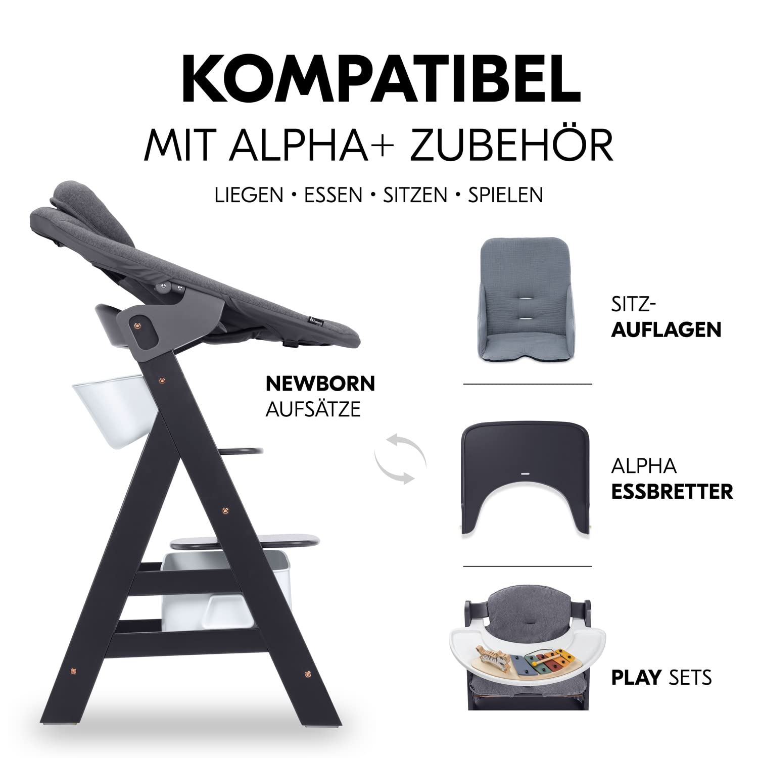 hauck Organizer Set, Weiß - Kompatibel mit Alpha+ & Beta+ Kinderhochstuhl, Großer Aufbewahrungskorb bis 5 kg & Kleine Hängebox mit Deckel bis 3 kg, Leicht Abwischbar
