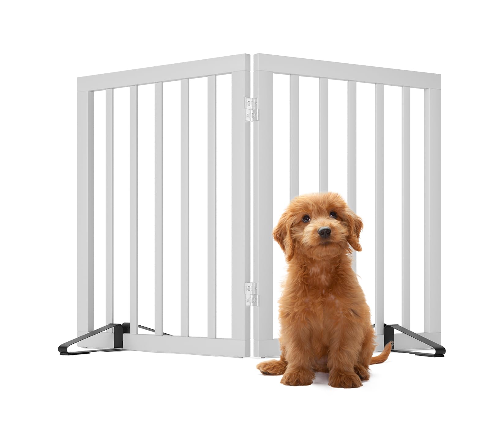 Freestanding Pet Gate Foldable Dog Gate,Walnut Bamboo Dog Gates for Stairs Doorways House Indoor (2 Support Feet Included) — view 7