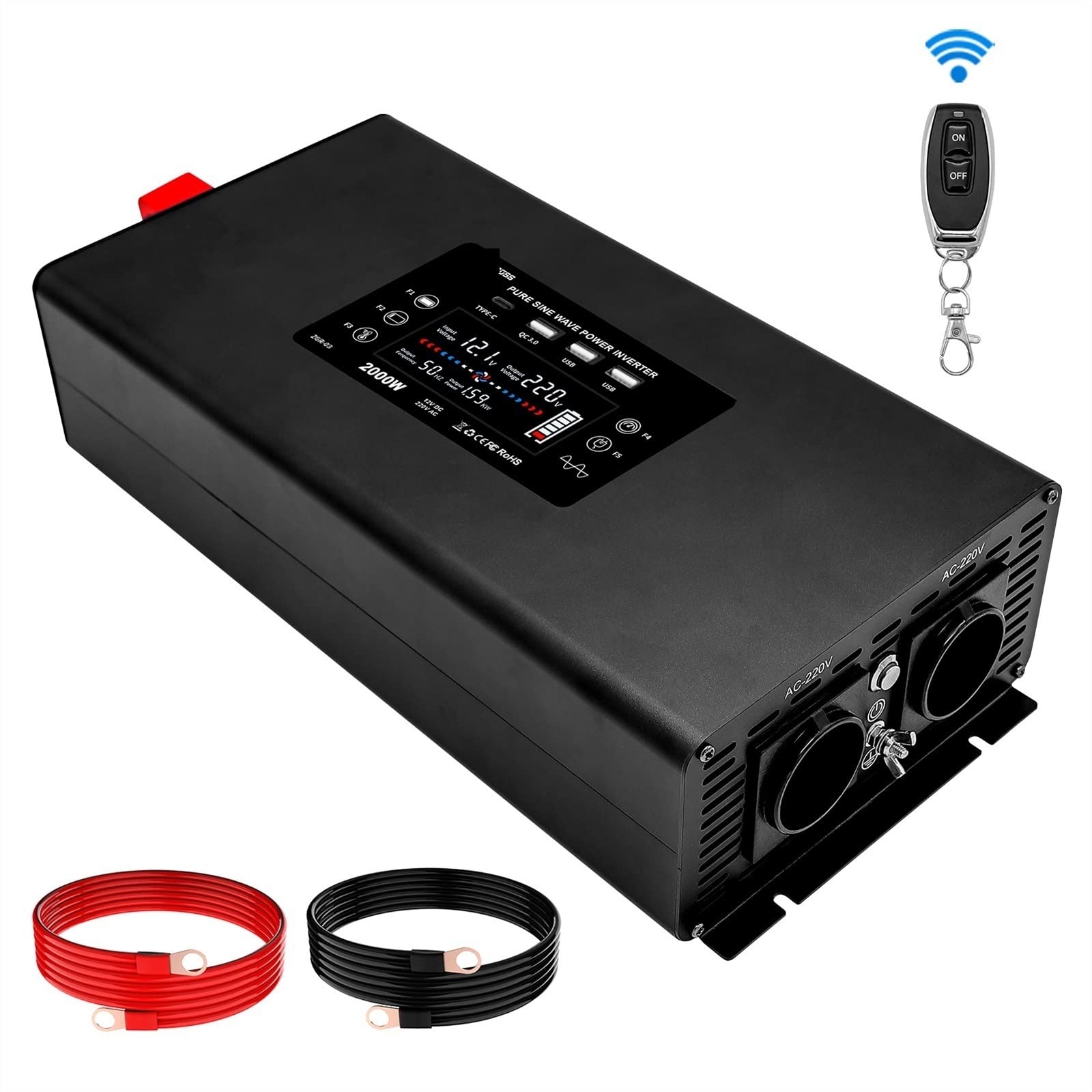 CUDTAPI Pure Sine Wave Inverter Power Inverter Peak Power 4000W DC 12V 24V 36V 48V 60V TO AC 220 230 Continuous Power 2000W(48V)