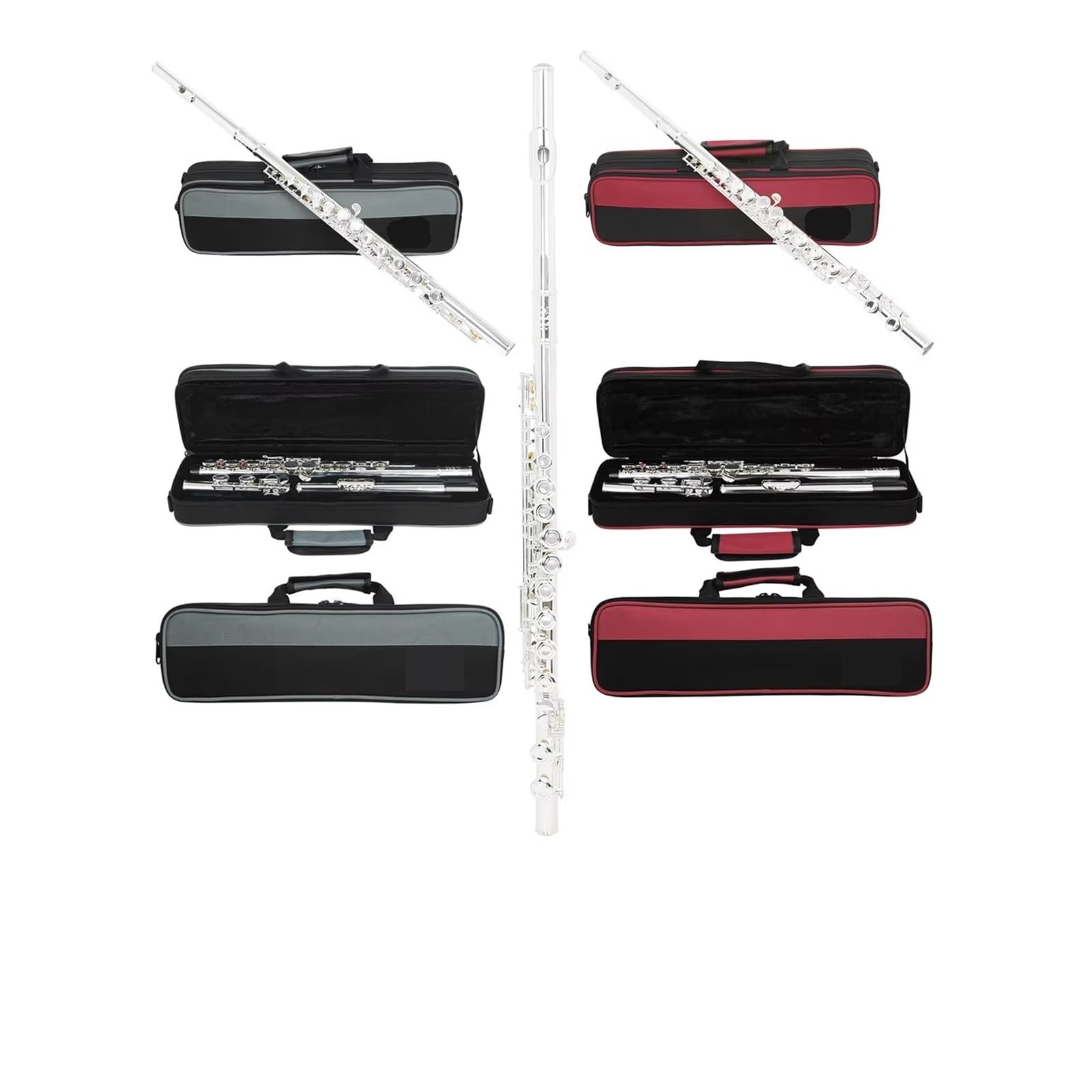 Flauto a 16 fori C-Foro chiuso regolabile Flauto in rame bianco placcato argento Strumento a fiato con accessori(Gray)