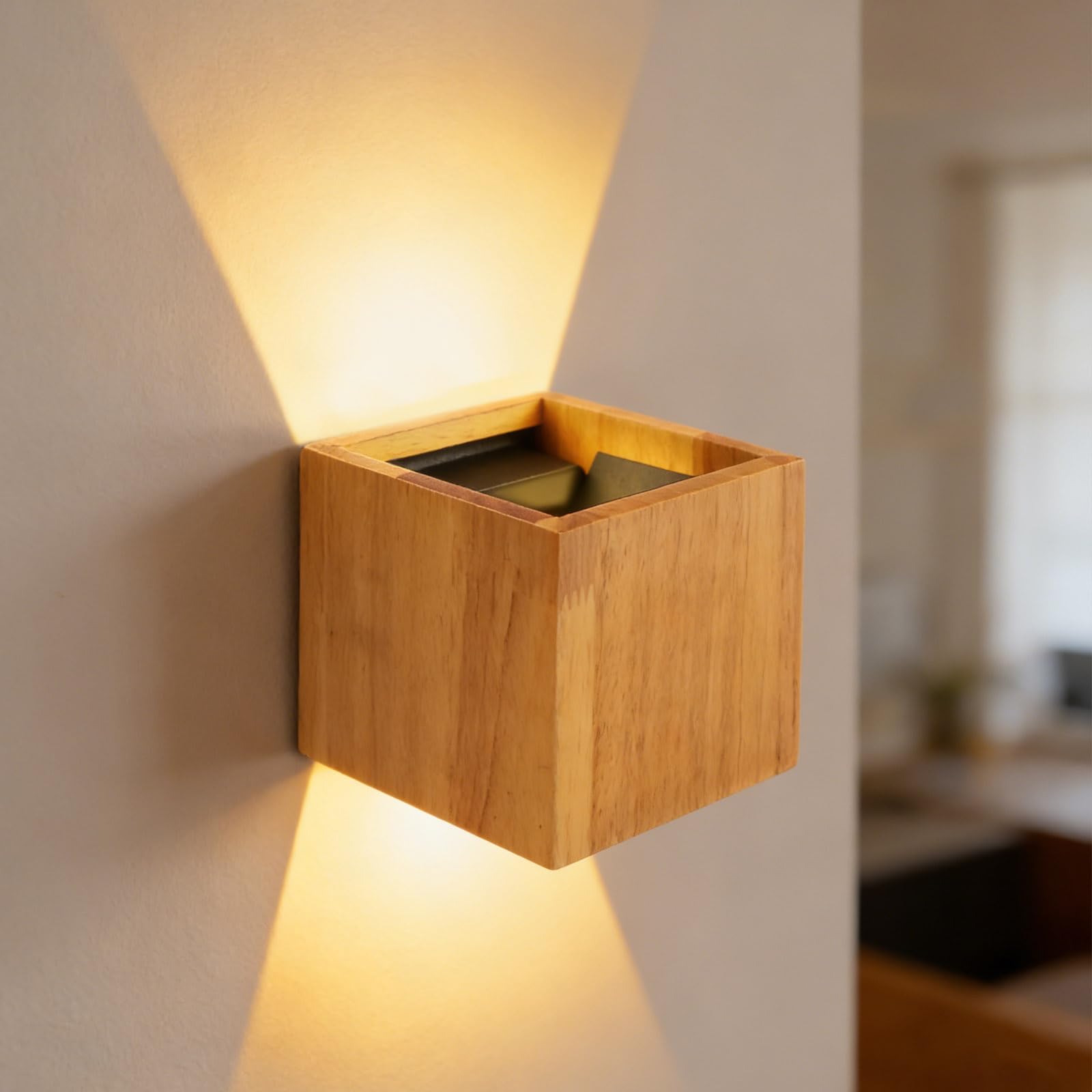 2 Stück Wandlampe Holz LED Wandleuchte Innen Vintage 8W Warmweiß 3000K | Einstellbar Abstrahlwinkel Up & Down Leuchten Wandbeleuchtung Wandlichter für Wohnzimmer Flur Treppenhaus Schlafzimmer