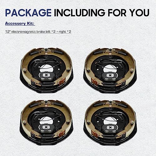 Image of 12 Inch Trailer Electric Brakes, 2 Pair of Electric Brake Assembly 12 inch X 2 inch for 5200lb 6000lb 7000lb Axle(Manual adjusting)-(Set 4: 2 Left+2 Right)