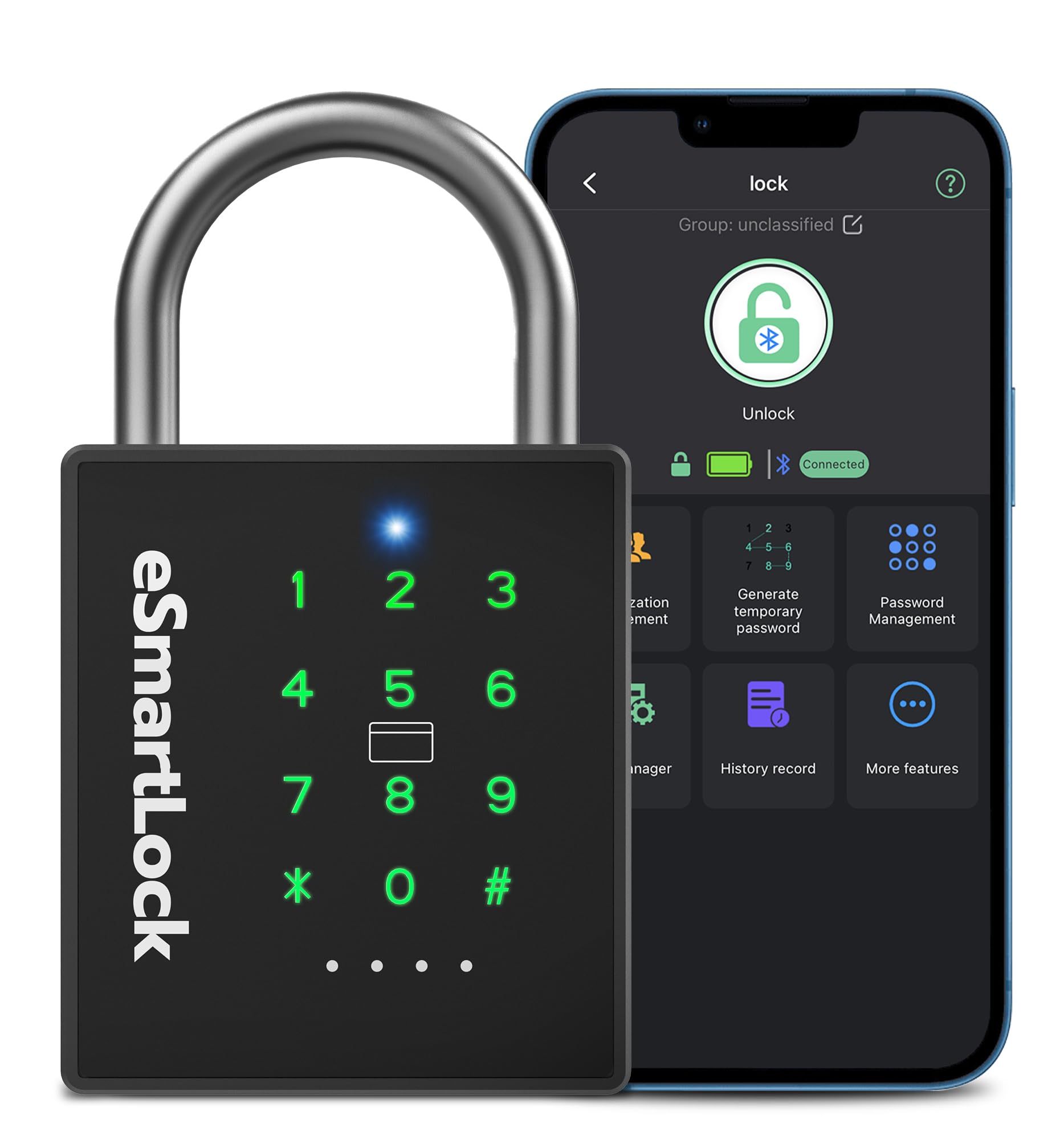 eLinkSmartHeavy Duty Smart Padlock with Key, Pad Locks with Code Keypad, Weatherproof Bluetooth RFID Keyless Electronic Digital Combination Lock for Outdoor Fence Gate Pool Shed Gym Locker