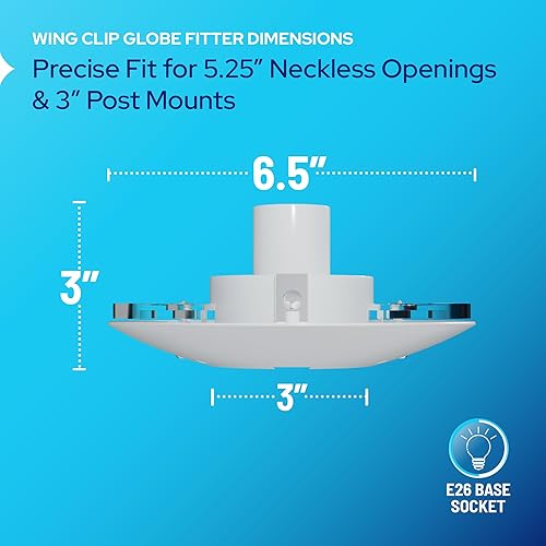Miniatura 2 de KastLite Ajustador superior de poste de clip de ala blanca  Se adapta a globos de poste de lámpara y bellotas con una apertura de 5.25 pulgadas y