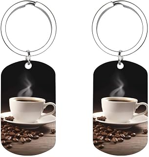 Metal Keychain Coffee Cup And Coffee Beans Printed Car Key Finder Metal Anti-Loss Key Chain Clips And Rings Mom & Son Cool Keychain Christmas Gifts for Mom Mother Birthday Gifts