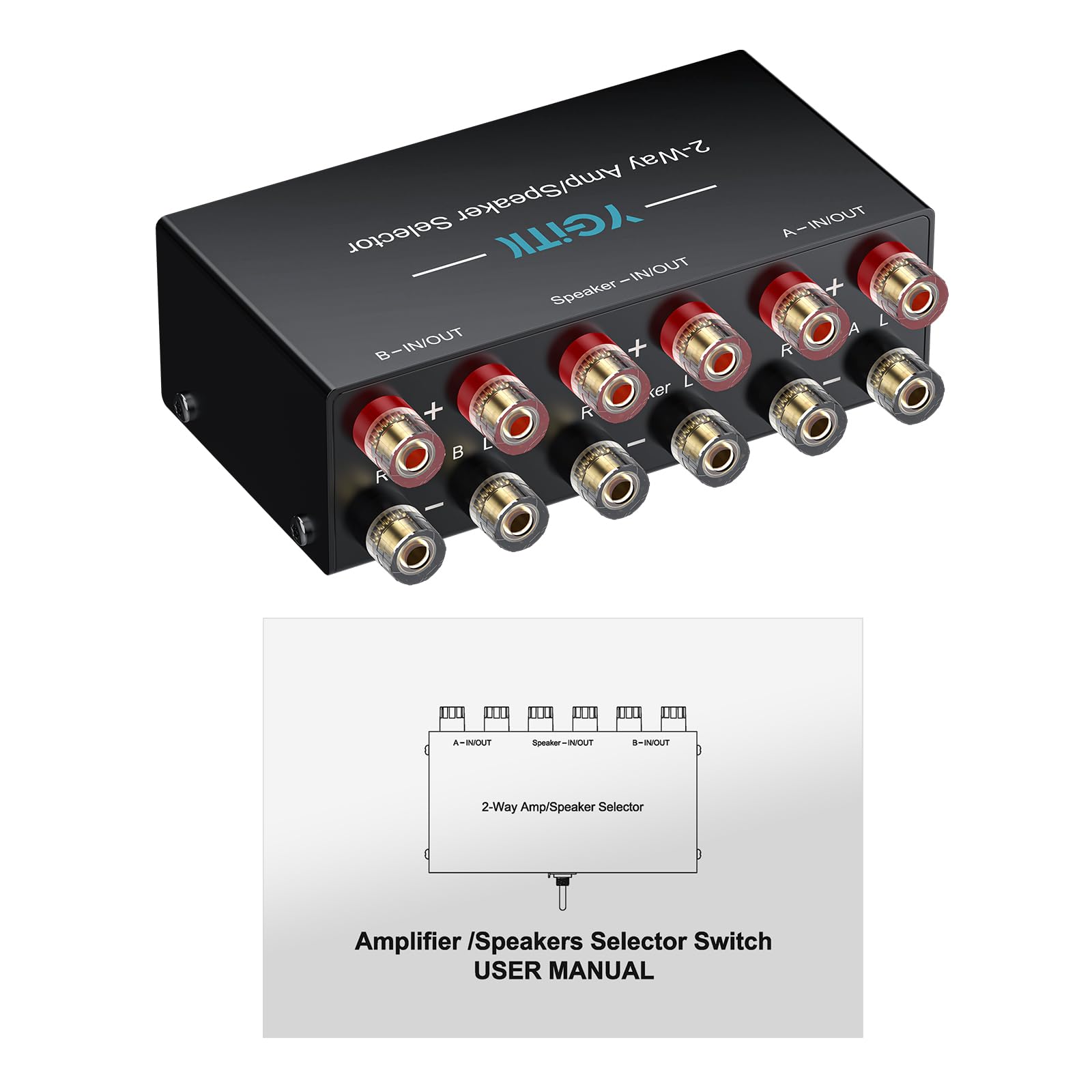 Audio Stereo Switch 2 Ingressi/Uscite,Commutatore Audio Bidirezionale a Banana Plug,Switch A/B,300W RMS,Senza Alimentazione - per Hi-Fi,Home Theater,Studio di Registrazione