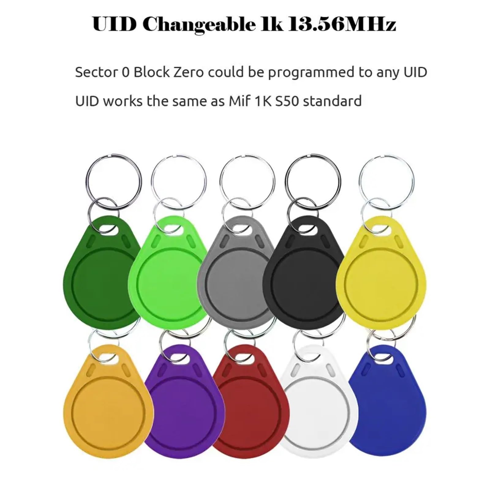 100pcs UID Keys 13.56mhz Keyfob Keychain RFID Access Control Clone Key Card Token Writable IC Card Clone Changeable Waterproof(Mixed 100pcs UID Key)