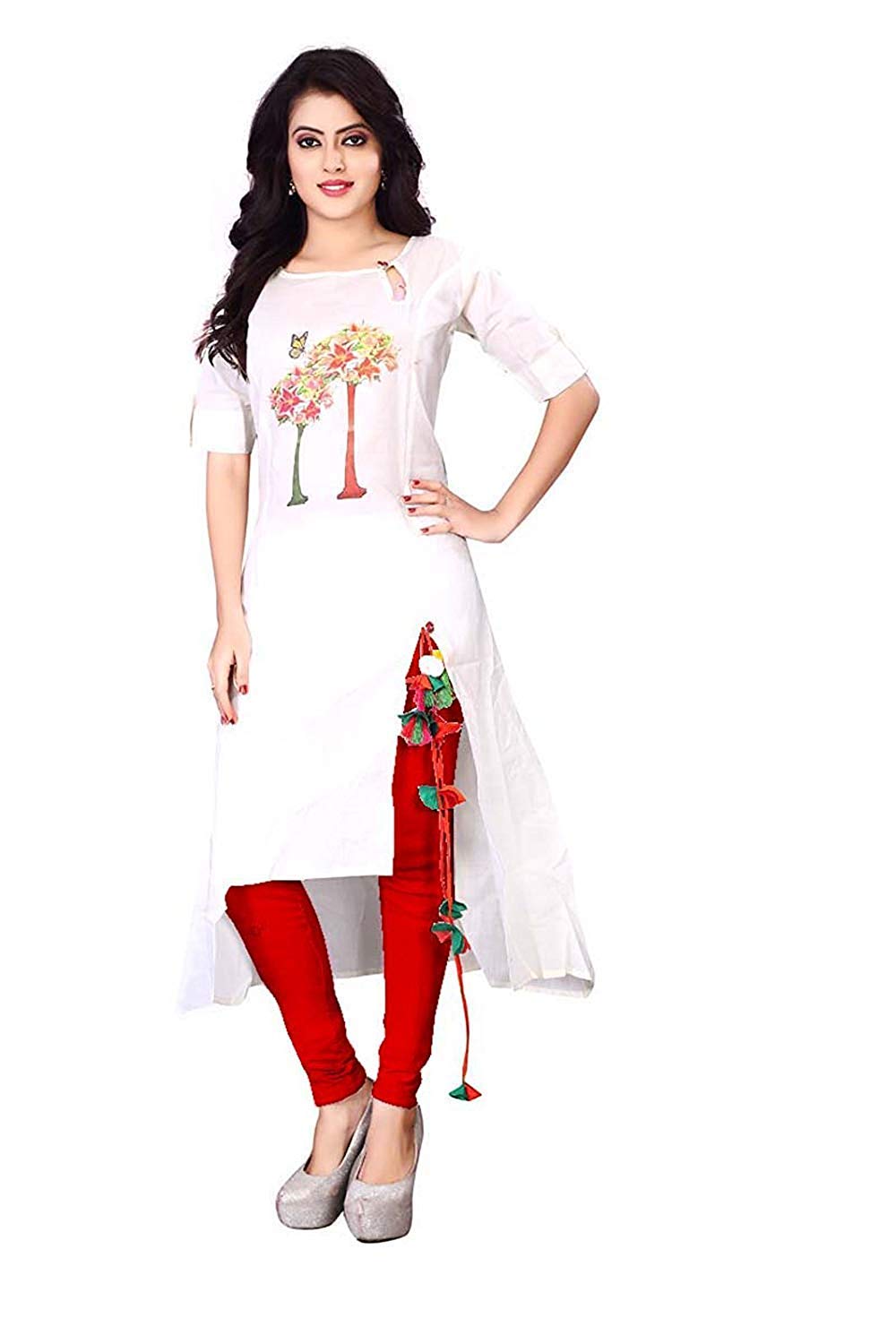 Leriya Fashion Women's Cotton Anarkali Kurta (X-Large, White)