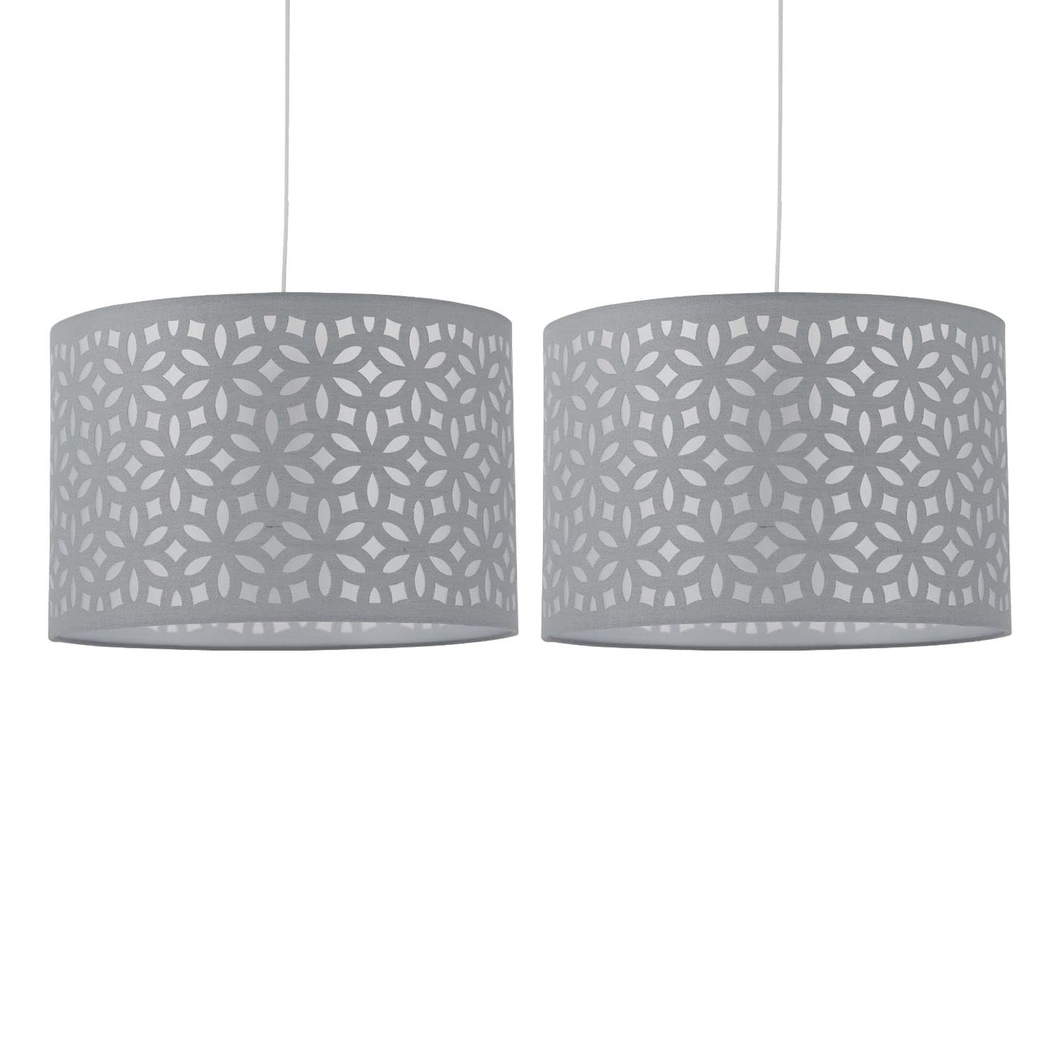Firstchoicelighting Grey Set Of 2 Pendant Shades, Easy Fit Ceiling Lightshades, Modern Cut Out Design, Diameter 30Cm