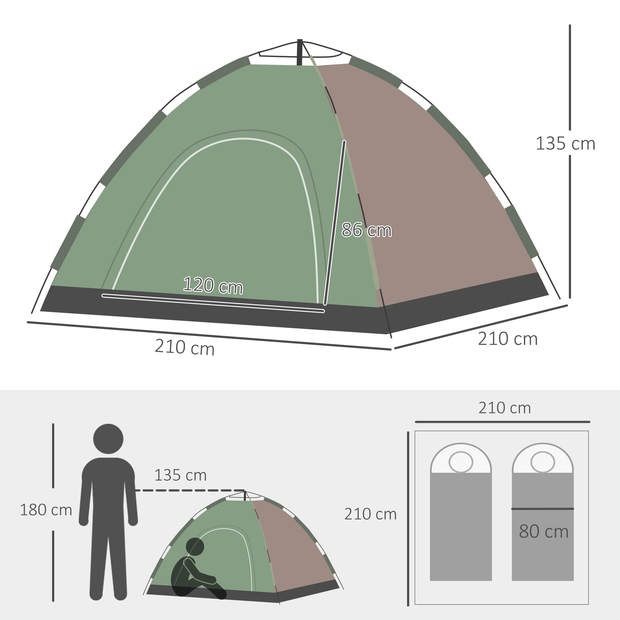 Outsunny Tenda da Spiaggia Pop-Up 4 Posti Protezione UV 210x210x135 cm