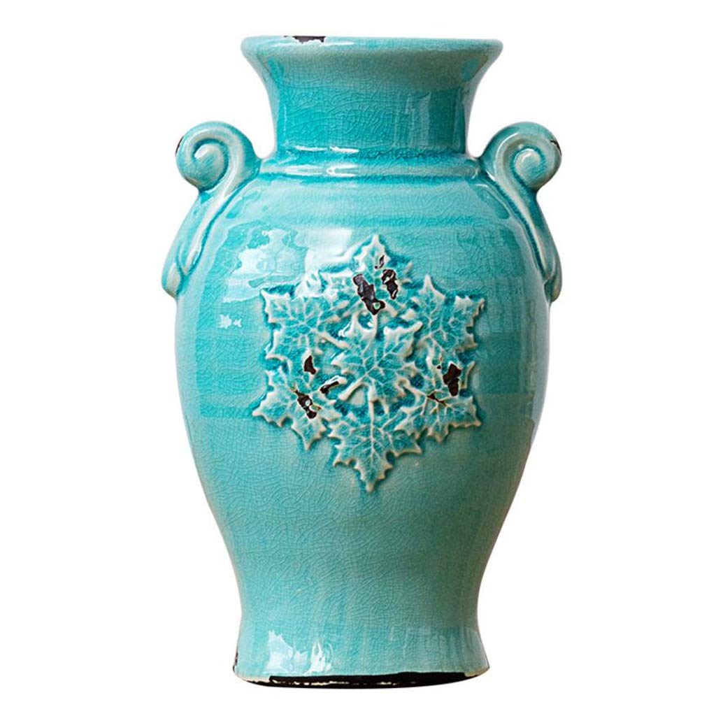 Huaping Ceramic Vase Retro Blue Creative Personality Dried Flower Vase Diameter 14cm High 24cm
