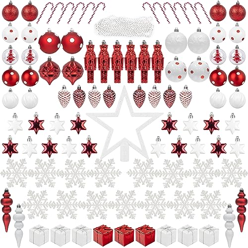ITART 105pcs Christmas Tree Ornaments Set Red & White