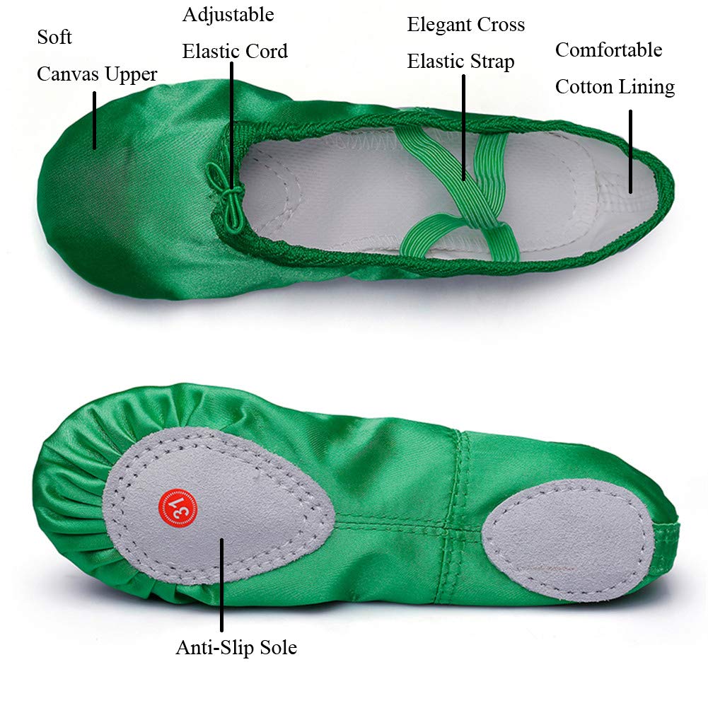 Ballet Shoes for Girls Toddler Cheer Shoes Green Costume Slippers 13 M US Little Kid