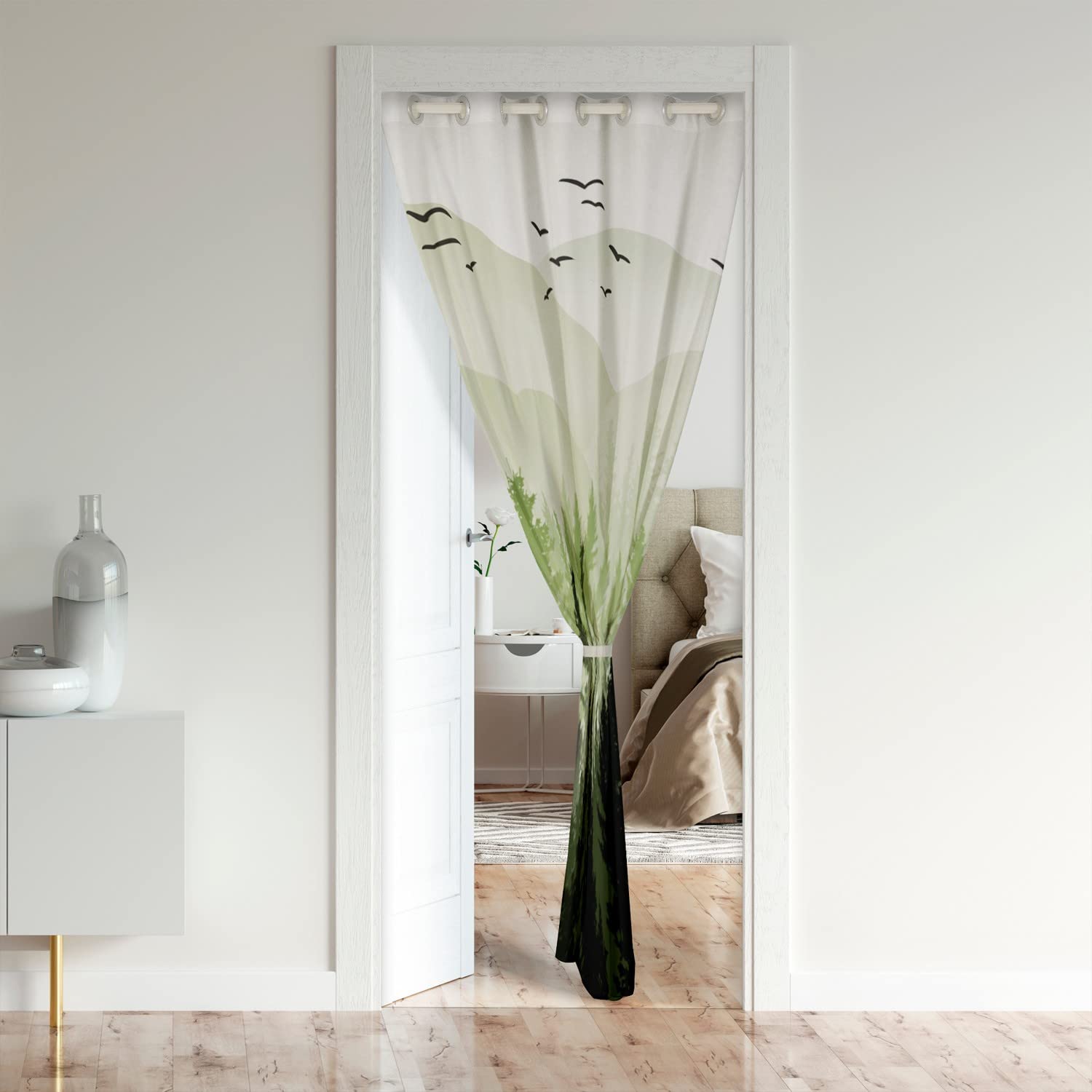 Loussiesd Mountain Door Curtain for Doorway Privacy Wild Nature Tree Closet Door Cover Curtain for Bedroom Living Room Green Natural Window Treatments 150x203cm 1 Panel - Image 2