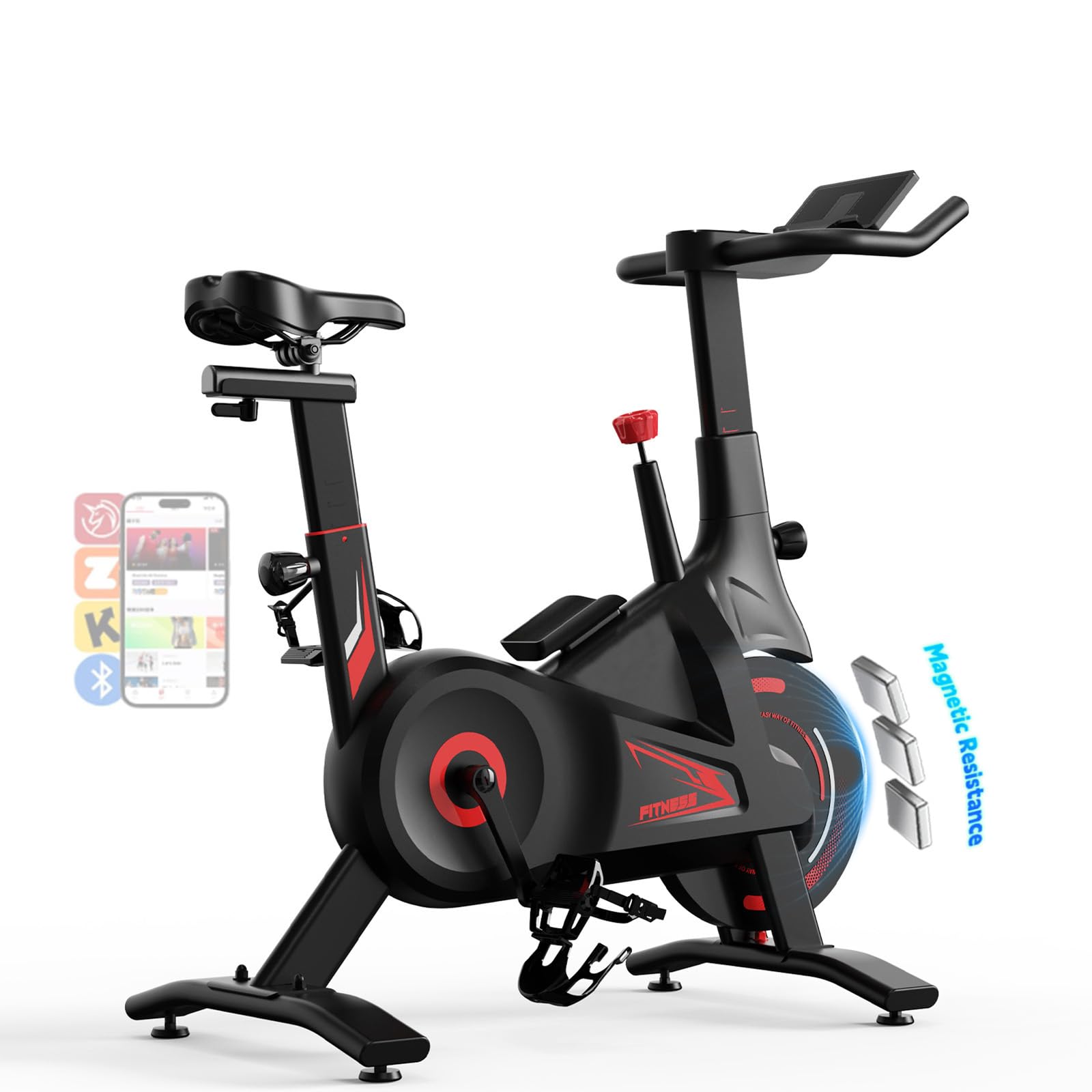 Bluearth Heimtrainer Fahrrad mit Magnetischem Widerstand, Hometrainer Fahrrad mit Smart App, Leise & Bequem Indoor Spinning Bike mit Immersivem Erlebnis und Live-Kursen, Max. 150KG