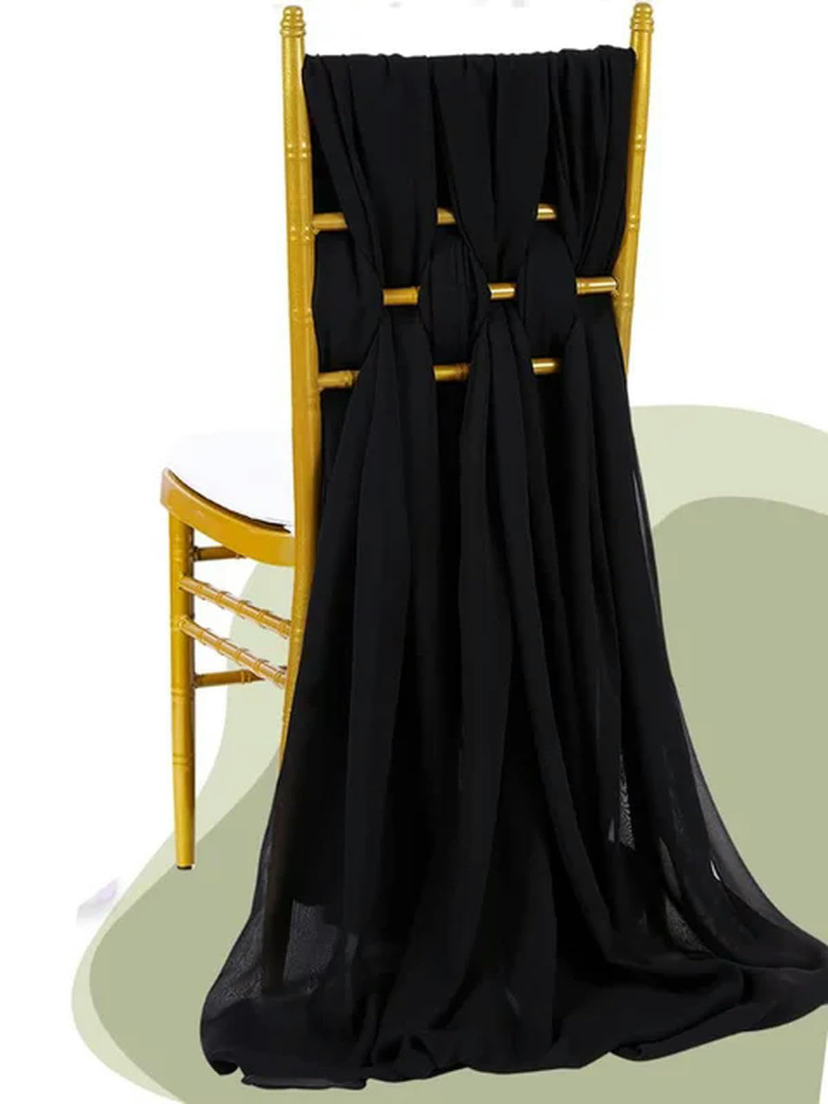 szarfy na krzesła, 8 sztuk Dekory na krzesła ślubne Szyfonowe szarfy Wesele Bankiet Wydarzenie Ślub, 30x180cm(Black)