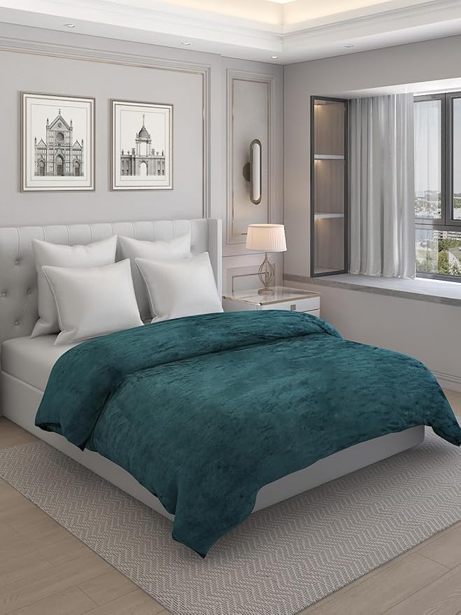 Image of Amazing Super Soft Double Bed Woollen Quilt Cover, 310TC Warm Duvet Cover, Woolen Duvet Cover /Rajai Cover /Blanket Cover /Quilt Cover King Size=90x100 Inches, Winter Blanket Cover (Green)