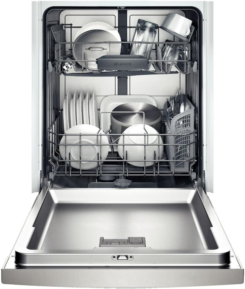 Bosch SHE3AR75UC Dishwasher interior with empty racks
