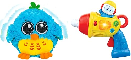 Kiddolab Mr. Blue' Dancing & Singing Bird and KiddoLab The Little Builder Drill - Juguetes musicales activados por sonido y tacto para bebés, bebés