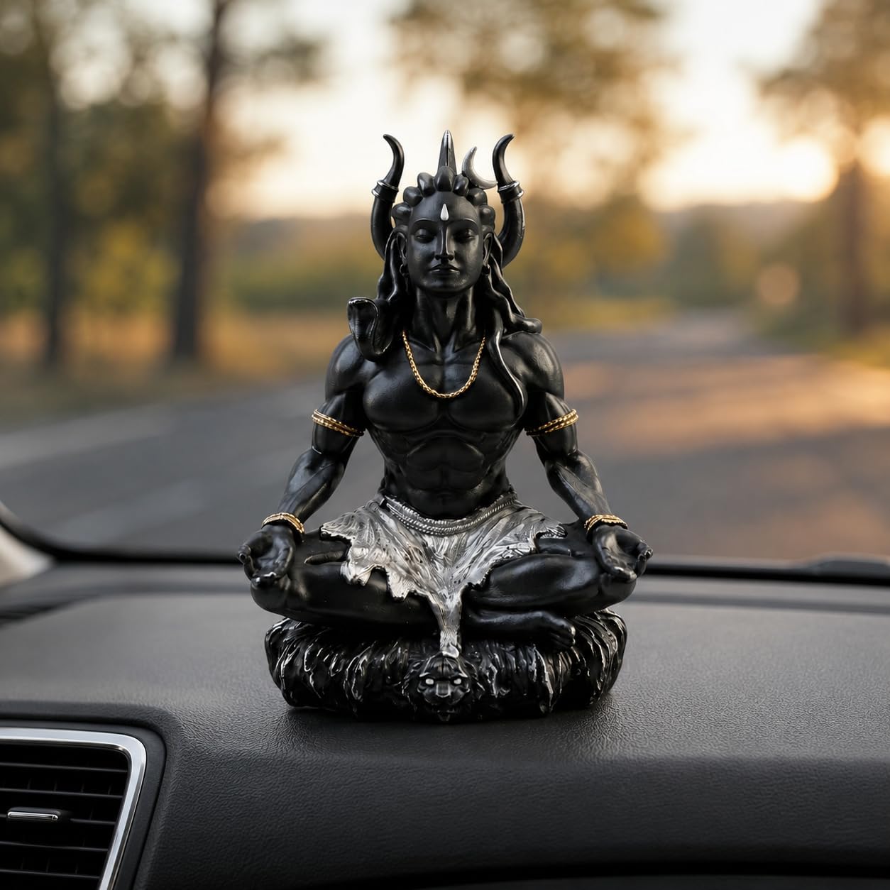 G F S Lord Shiva Idol for Car Dashboard | Mahadev Murti Decorative Showpiece for Home Temple Office Desk and Meditation Space | Spiritual Shiv Statue Gift Item (Black)-picture-11