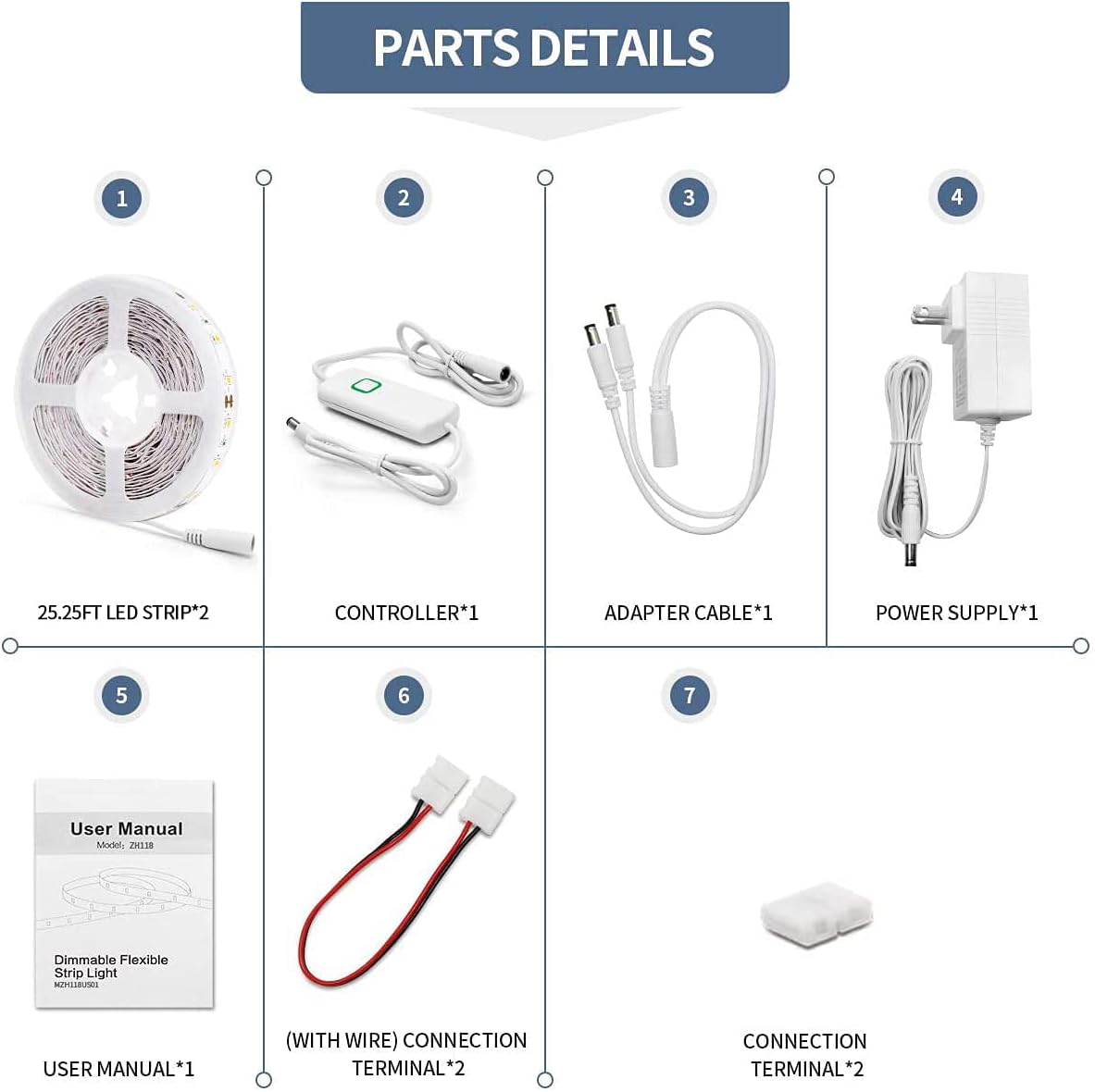 Led Strip Lights 50.5ft Warm White Dimmable Led Light Strip Flexible Rope Lights Kits with 24v Etl Power Supply, Adhesive Clips, Dimmer Switch and Connectors for Indoor Decor - Image 7