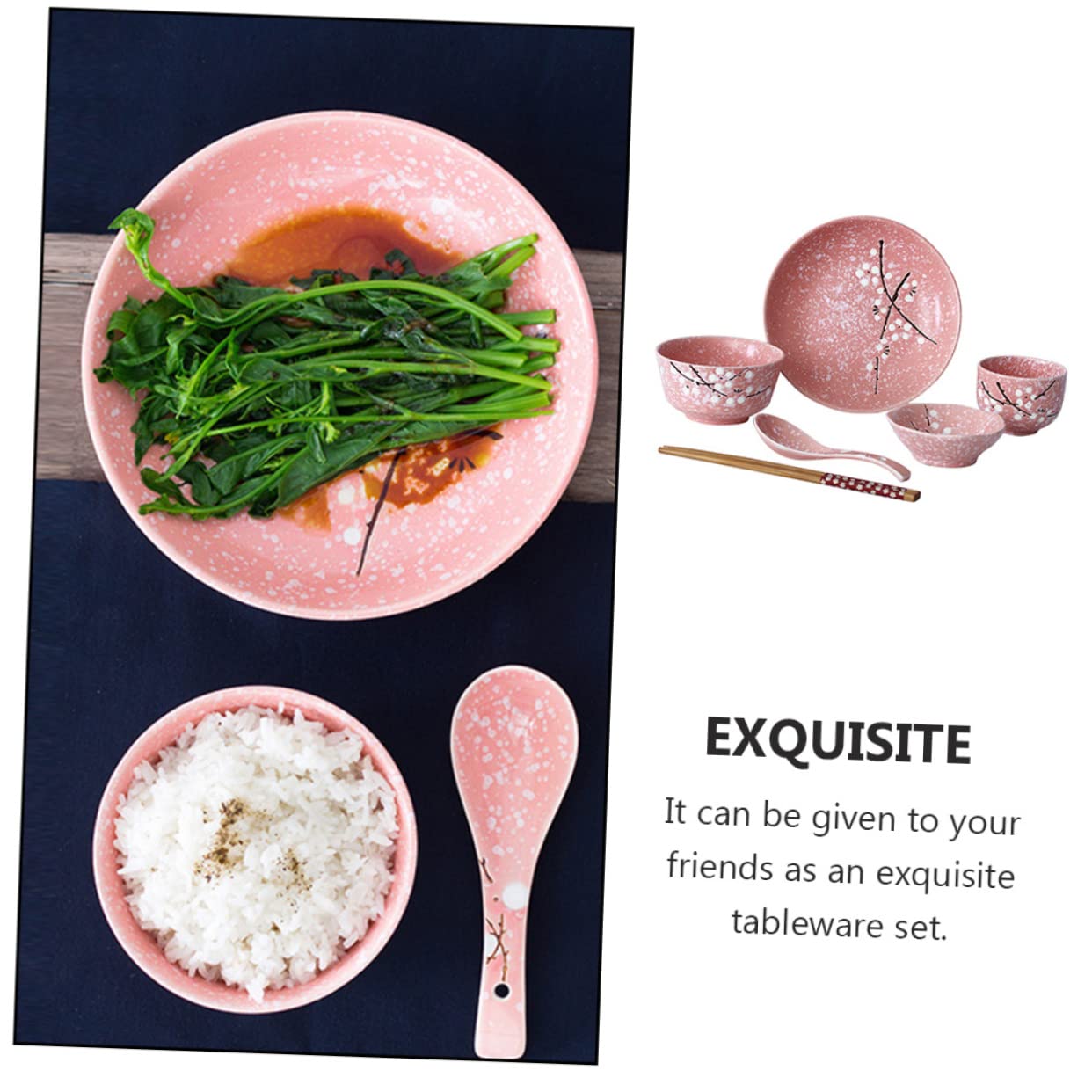 TOPBATHY Stoviglie in Ceramica Posate Rosa Kit Per Servire Cibo Stoviglie Utili Per Casa Adatte Per Uso Quotidiano o Feste Contenitori Per Riso Dessert e Insalate
