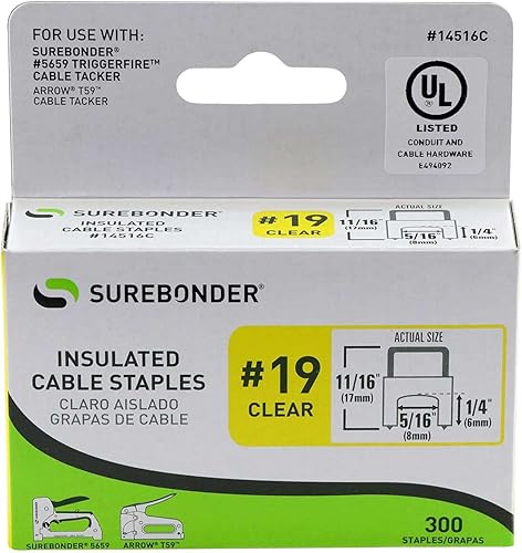Miniatura 3 de Grapas de cable aisladas, transparentes, para cable de red RG-6, RG-59, coaxial, cable Ethernet, cuerda, cordel y otros cables de hasta 516" de