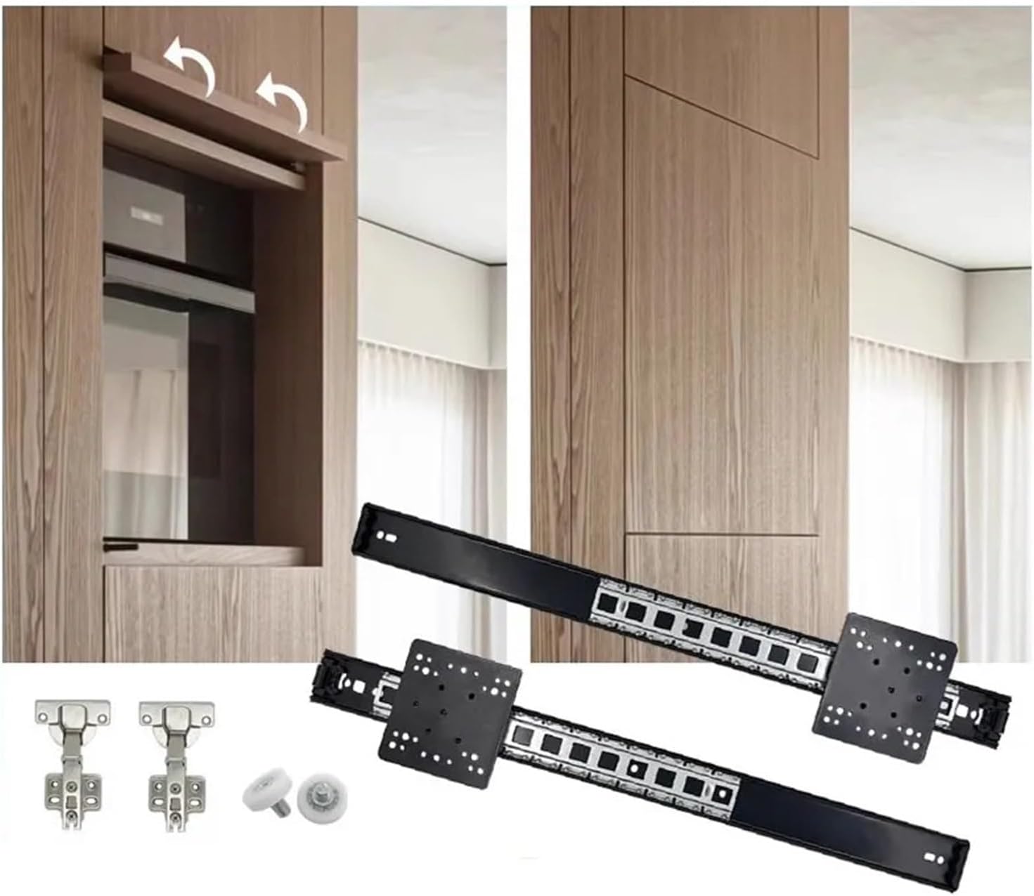 Drawer Rolling Bearing Slip Rail 12-28inch Plug-in Slide Rail Upturn Hinge Hidden Swing Track(14inch)