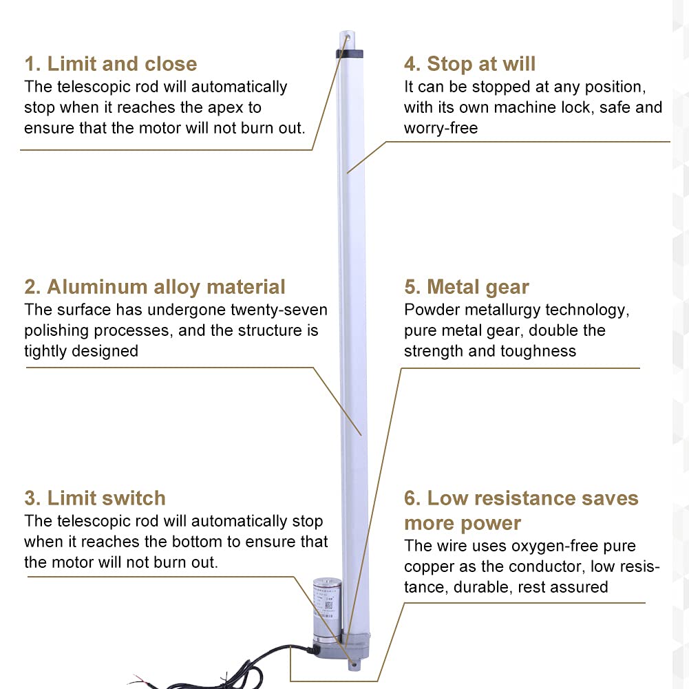 Attuatore Lineare 1500N Sollevatore 200mm / 350mm / 400mm / 450mm / 700mm / 750mm Corsa Motore Elettrico 12V per Elettricità, Chimica, Medico, Metallurgia, Trasporti, Navi (700MM)