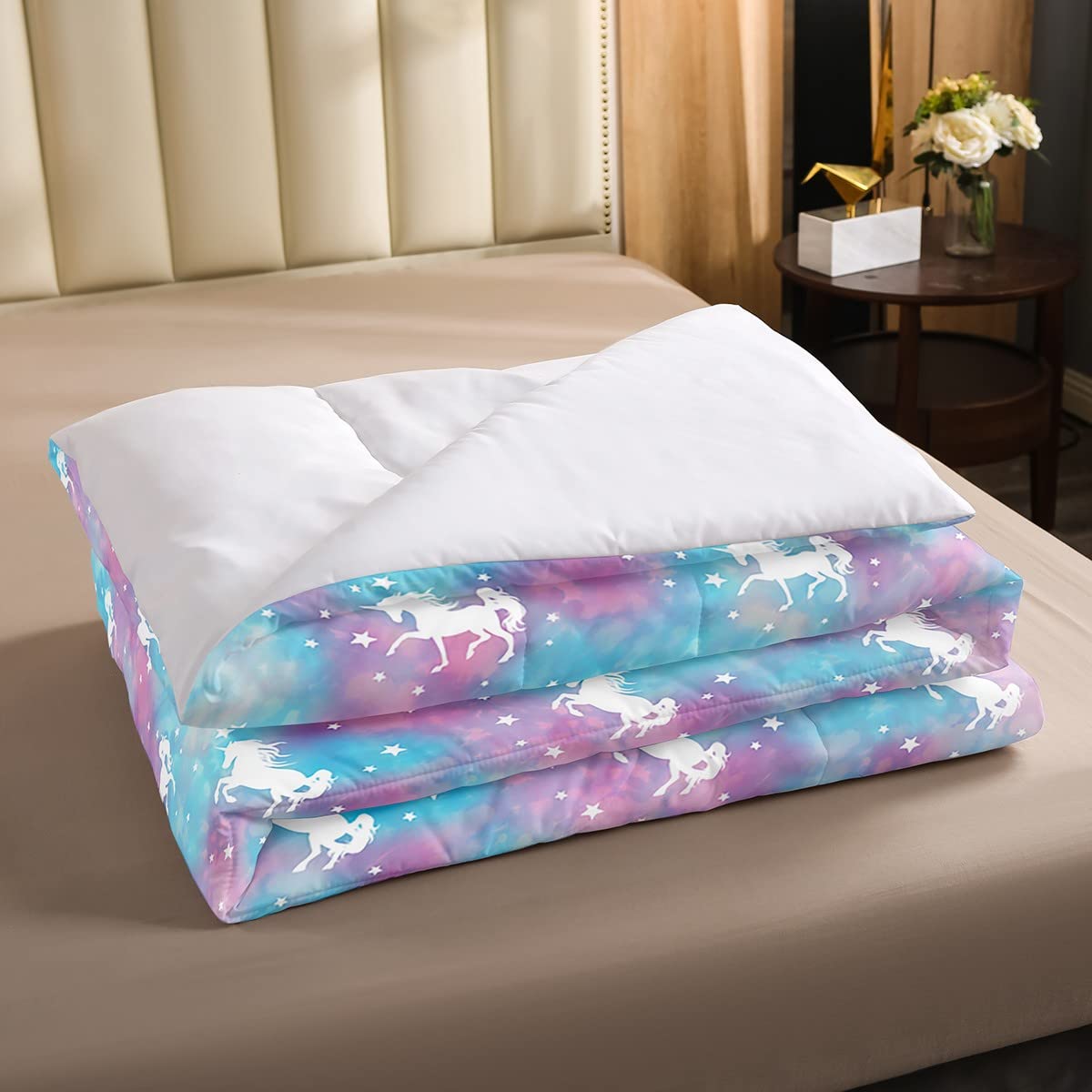 Loussiesd Unicorn Duvet Set for Kids Toddler Unicorn Bedding Set for Boys Girls Blue Purple Quilted Down Comforter Double Size - Image 3