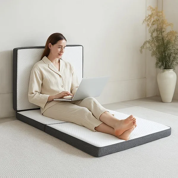 HUEIFY Tri Fold Memory Foam Foldable Mattress Single, 3 inch Folding Mattress for Guest Sleep. Portable Trifold Mat with Removable Washable Cover, Floor Sleeping Mat for Adult and Kid