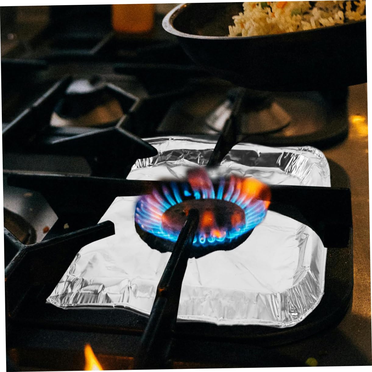 100 piezas Cubiertas Desechables de Aluminio para Quemadores de Gas Ajustables y Resistentes al Aceite de Estufas de Limpieza y Almacenamiento Compacto