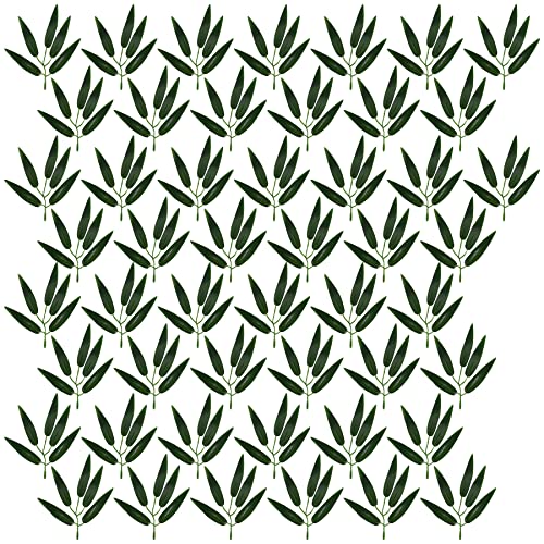 VIOCIWUO Artificial Bamboo Leaves 100Pcs Fake Five-Leaf Bamboo Simulated Greenery Plant for Home Hotel Office Restaurant Decor Bamboos Forest Decoration