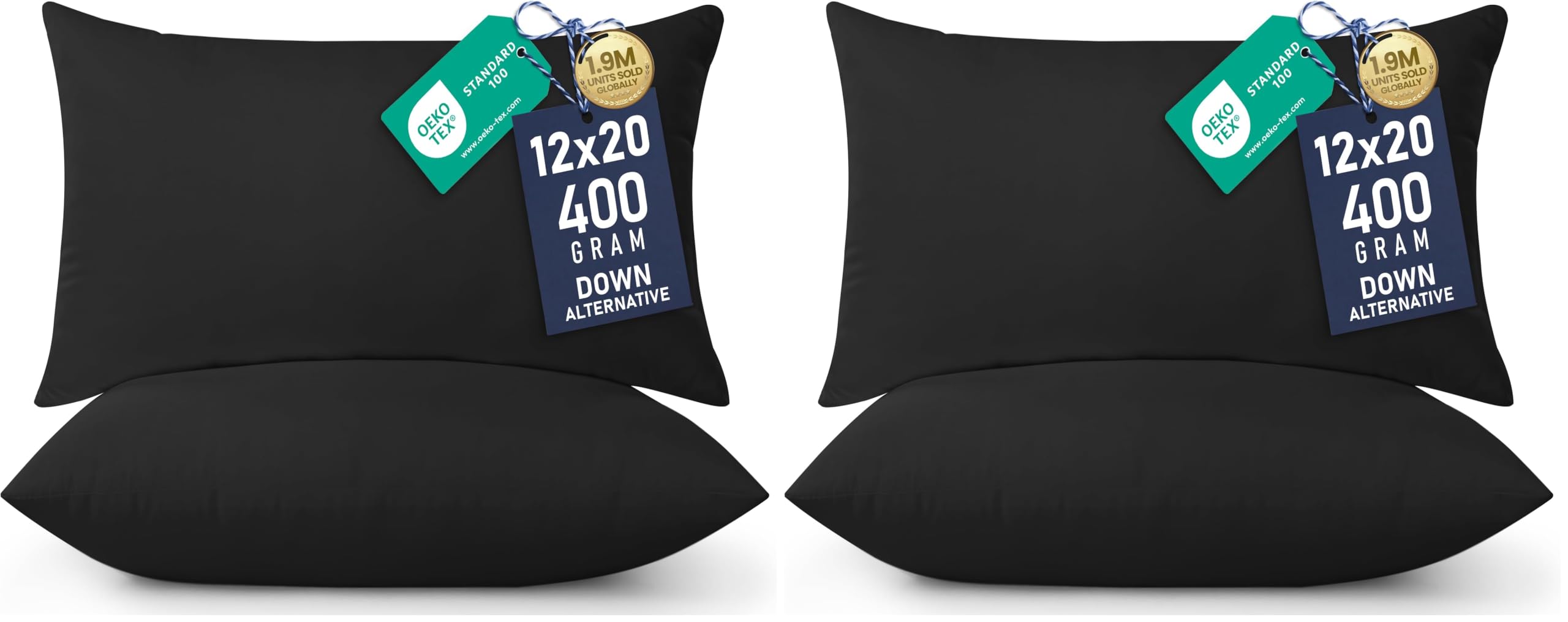 Throw Pillows Insert (Pack of 4, Black) - 12 x 20 Inches Bed and Couch Pillows - Indoor Decorative Pillows (UB2661)