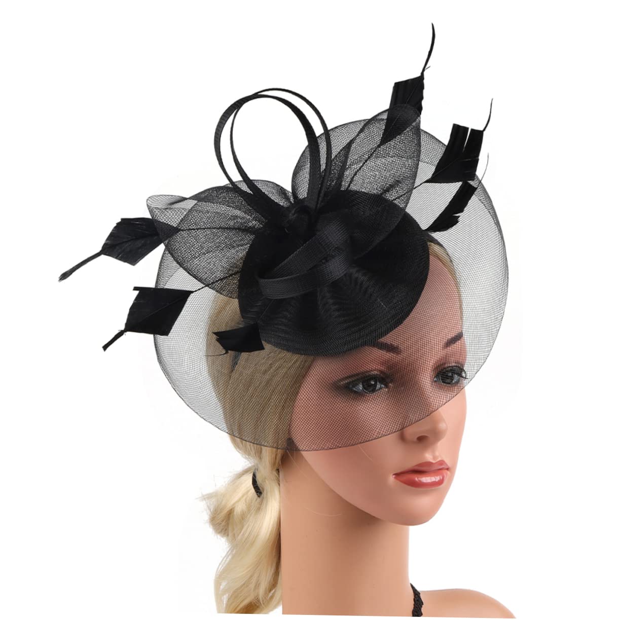 minkissy 3pezzi Fascinator Rete con Piume e Fiori Cappello Elegante per Cerimonie e Feste Accessorio da Sposa per Matrimoni e Tea Party Design Leggero e Confortevole