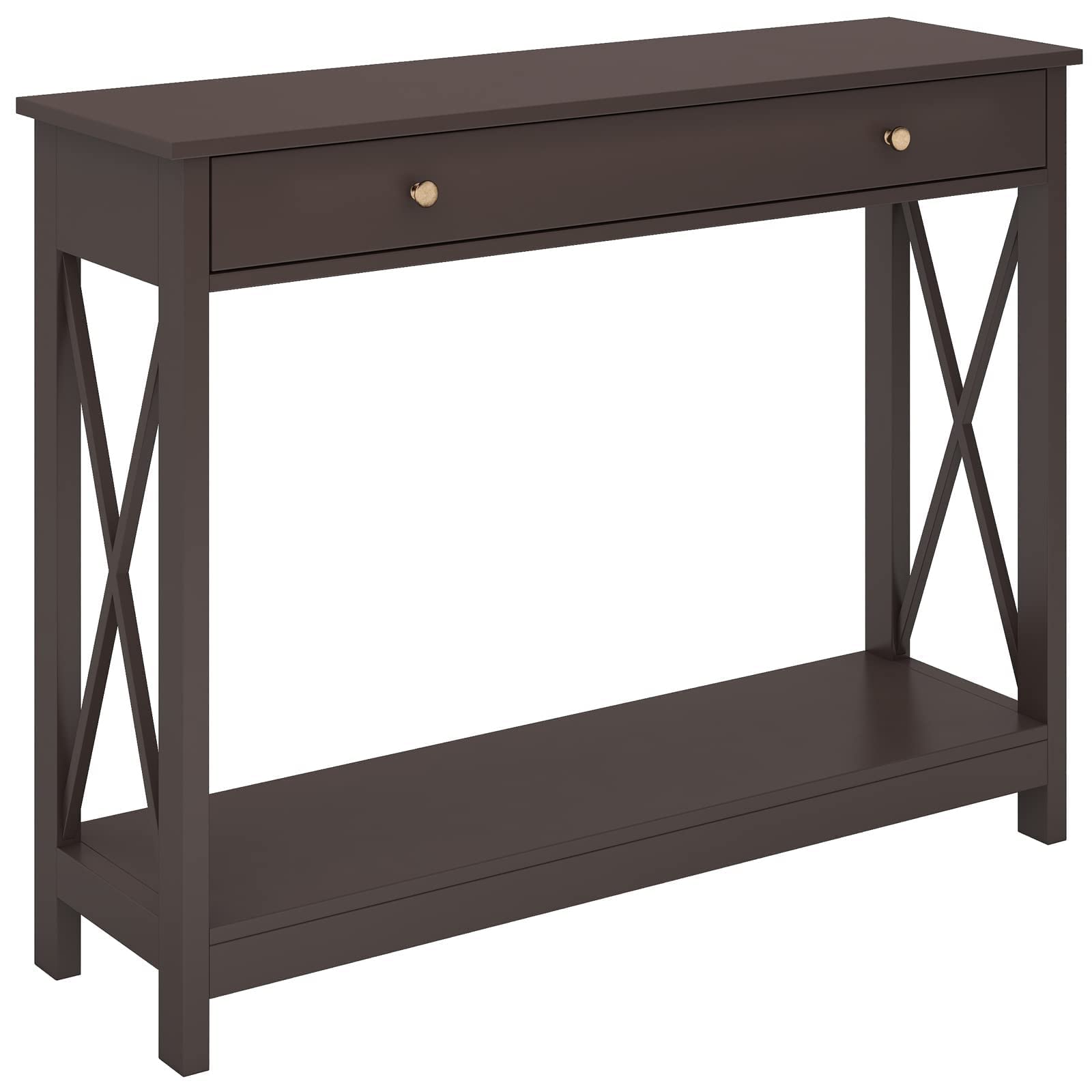 Treocho Oxford Design Console Table with Drawer and Storage Shelves, Foyer Sofa Table Narrow for Entryway, Living Room, Hallway, Espresso