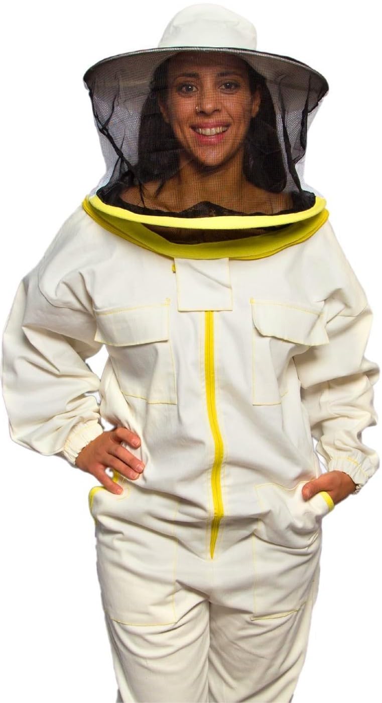 BEEART Professioneller Imkeranzug mit Rundhut Schutzanzug Unisex mit elastischen Bündchen Atmungsaktives Gewebe Reißverschluss Vollständiger Schutz vor Bienenstichen Weiß M-3XL