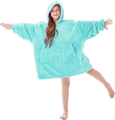 Miniatura 2 de Aemicion Manta con capucha para niños, súper suave, cálida, de gran tamaño, sudadera con capucha para niños y niñas, color verde azulado