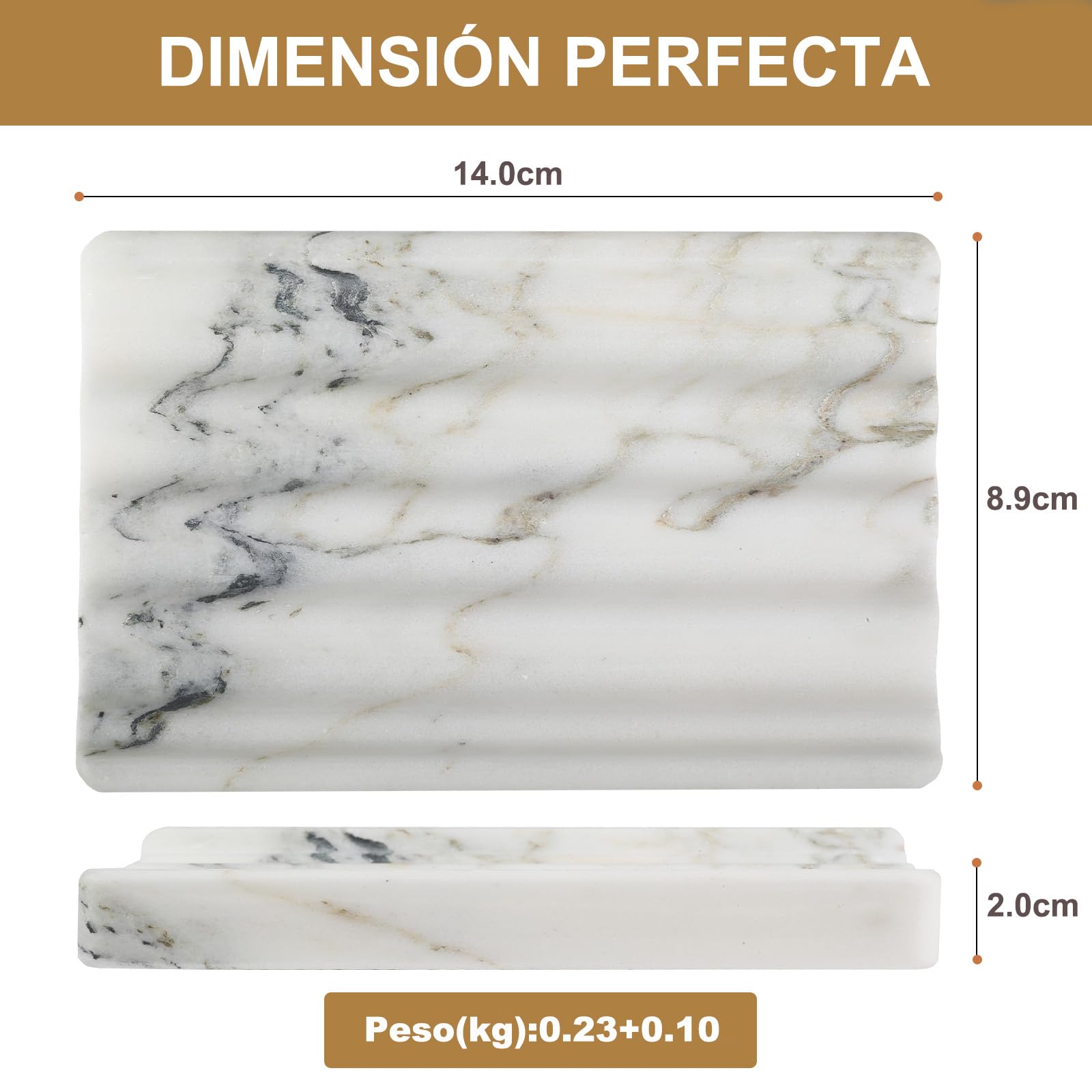 【Koville Luxuriöse Afrika Marmor Seifenschale - Stein Seifenablage für Dusche und Küchenspüle - Elegante Seifenbox mit Ablaufloch (Namib Bianco)】
