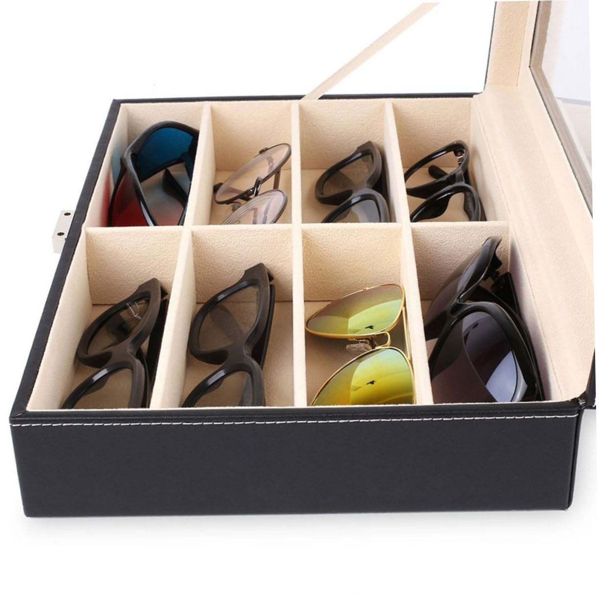 FOMIYES Boîte de Rangement Protection et Affichage Élégant en Cuir Pu Couleur Noir pour Lunettes de Soleil et Montres pour Usage Personnel Magasin