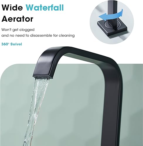 Miniatura 4 de TRUSTMI Grifo de baño negro, grifo de lavabo de baño de 2 manijas y 8 pulgadas, grifo de latón de 3 agujeros, grifo cuadrado para lavabo con