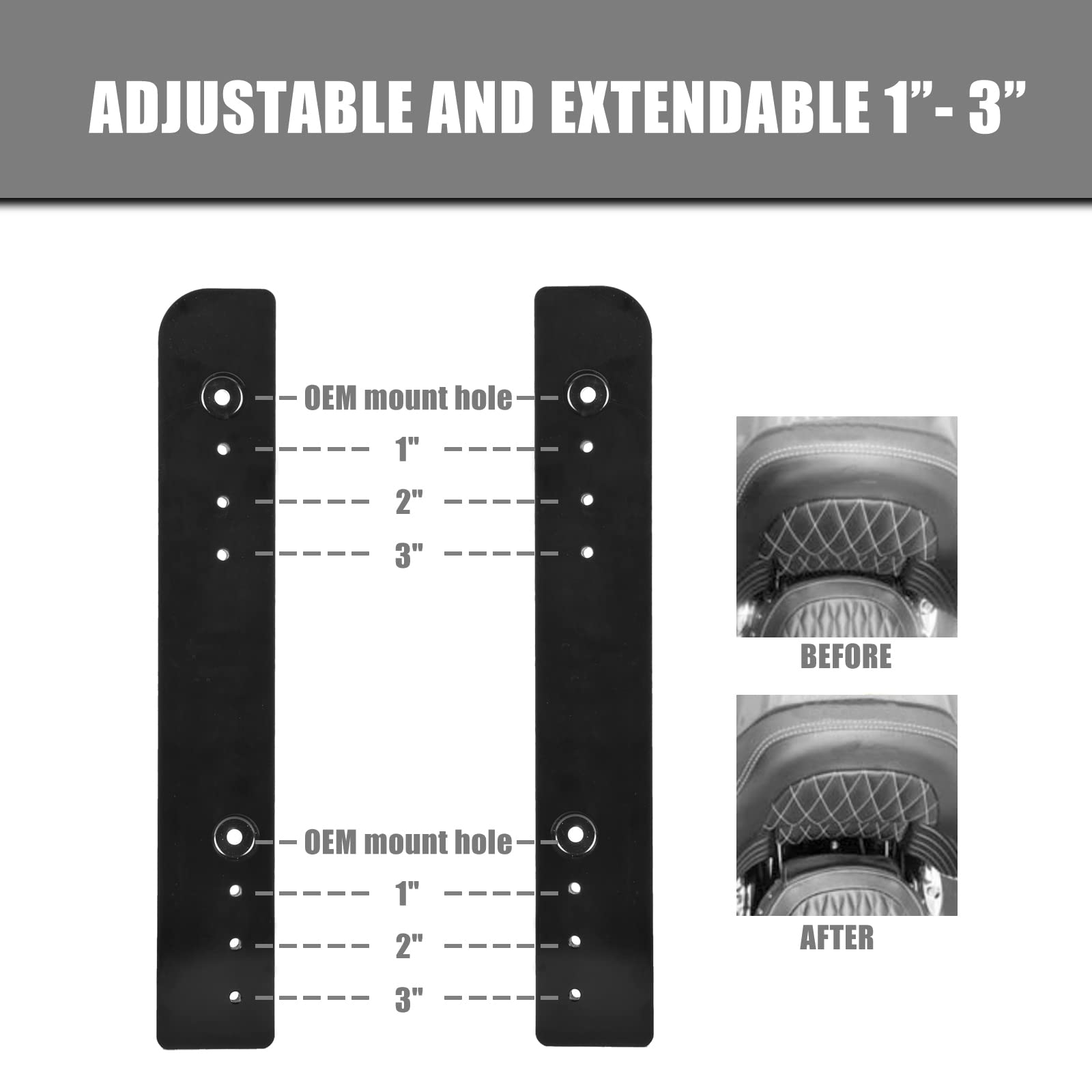 Adjustable 1''-3'' Tour-Pak Relocator Kit Mount Extend Plate Trunk Luggage Rack