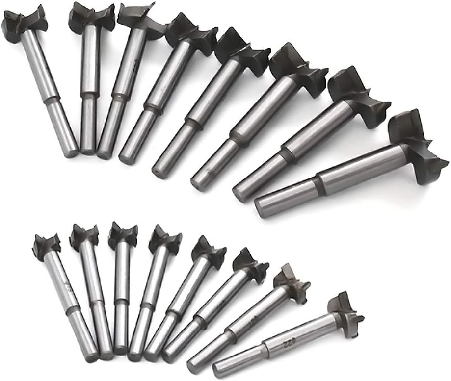Mengshen Forstner Drill Bits 15-35mm 16PCS, Carbon High Speed Steel Woodworking Hole Saw Punching Bit Wood Slabs Flat Wing Drilling Hole Hinge Cemented Carbide Drilling Sets