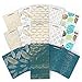 Arteza Gift Bags, 9.5 x 7 x 3.4 Inches, Set of 16 with an Assortment of 5 Unique Metallic Foil Designs on 10 White Paper Bags and 6 Blue Paper Bags, 2 of Each Style